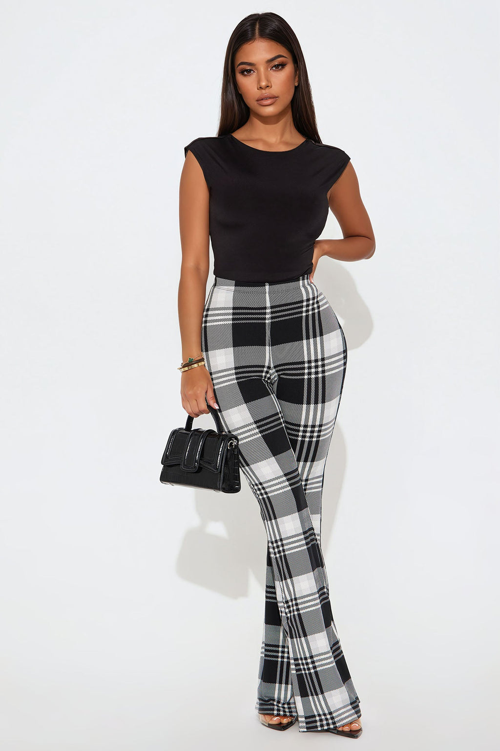 Anastasia Plaid Flare Pant - Black/White