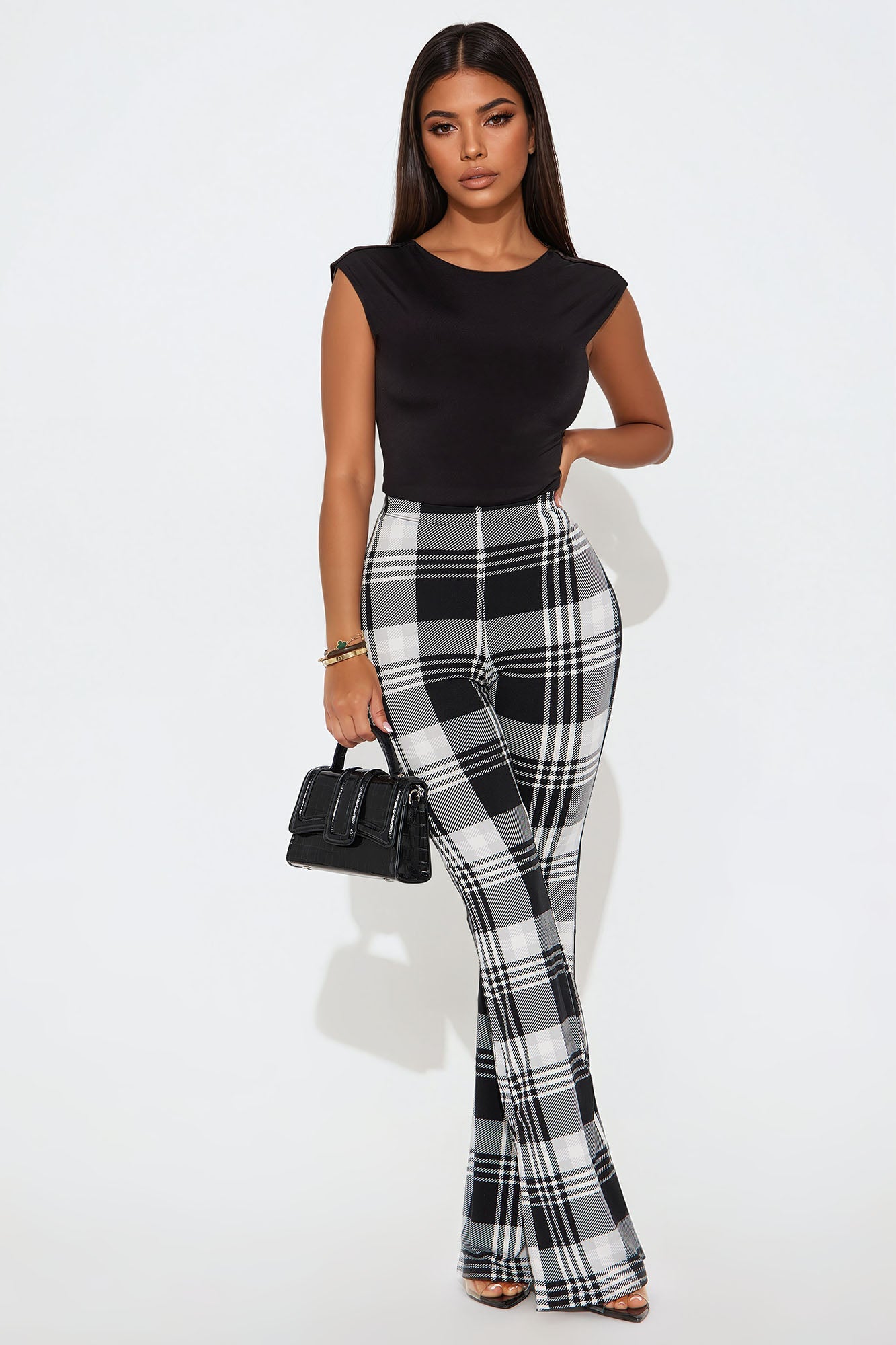 Anastasia Plaid Flare Pant - Black/White