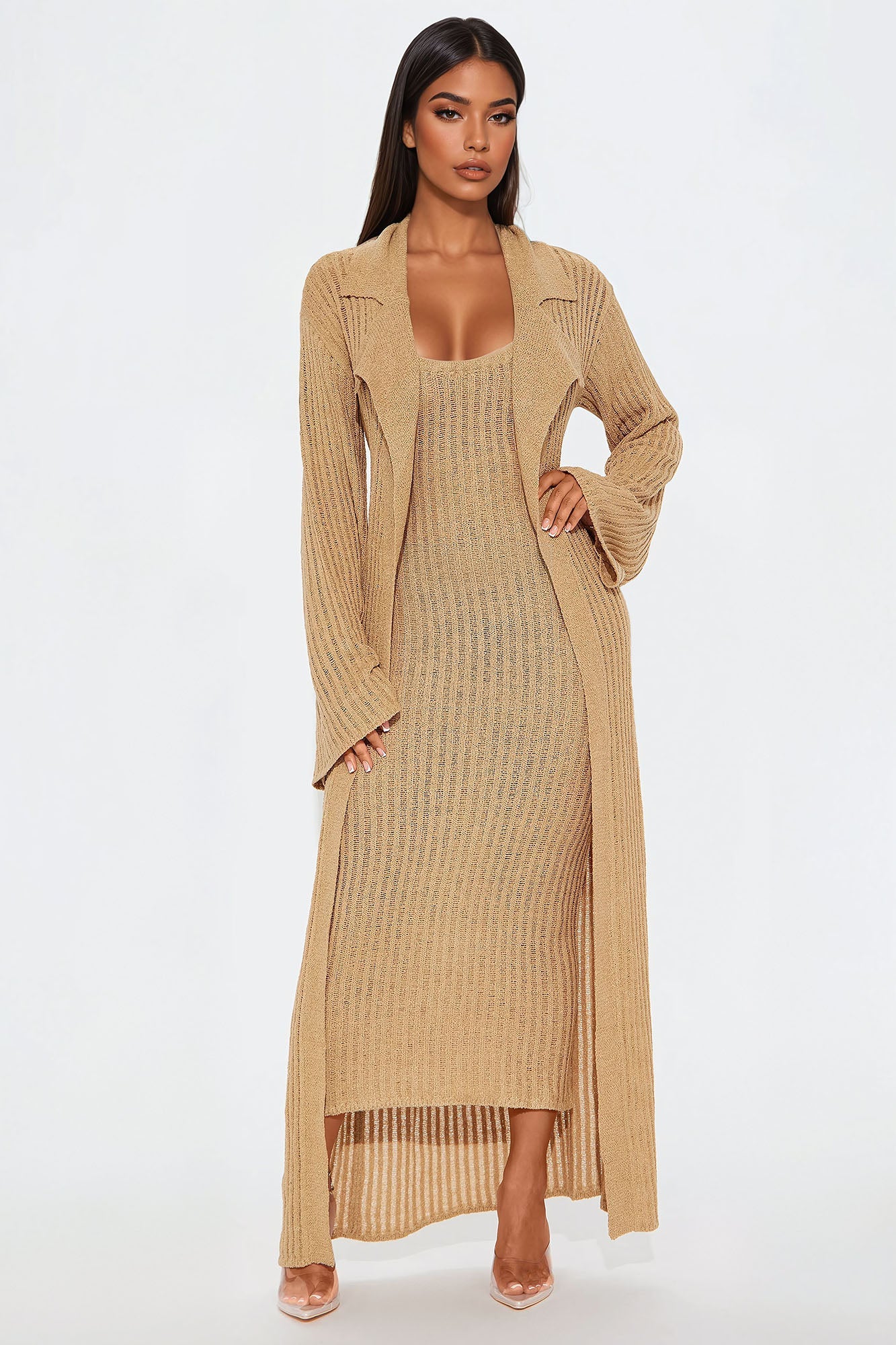Mia 2 Piece Sweater Maxi Dress Set - Mocha