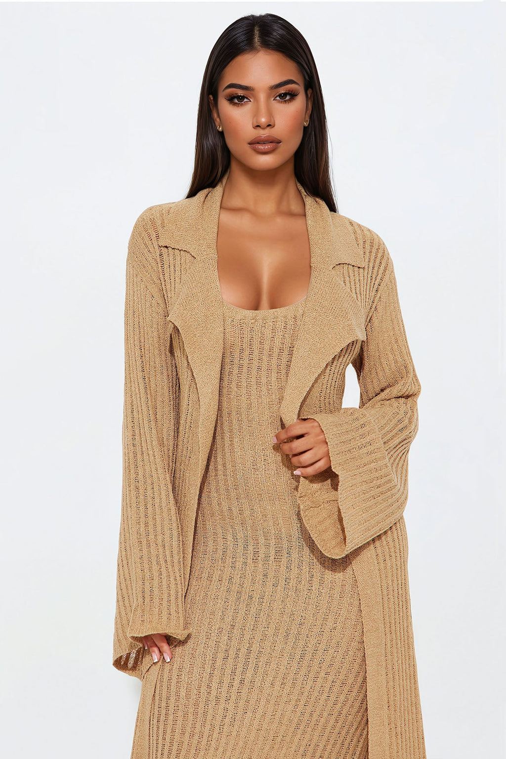 Mia 2 Piece Sweater Maxi Dress Set - Mocha