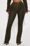 Take Notes Lace Up Stretch Bootcut Jeans - Olive