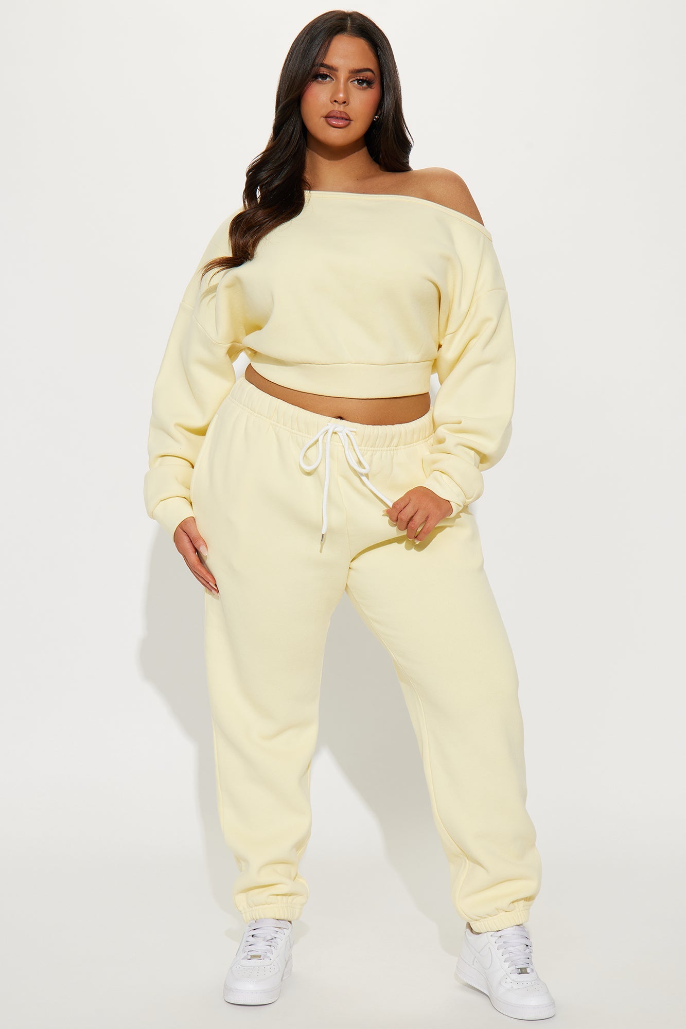 Charlotte Off Shoulder Sweatsuit Set - Yellow