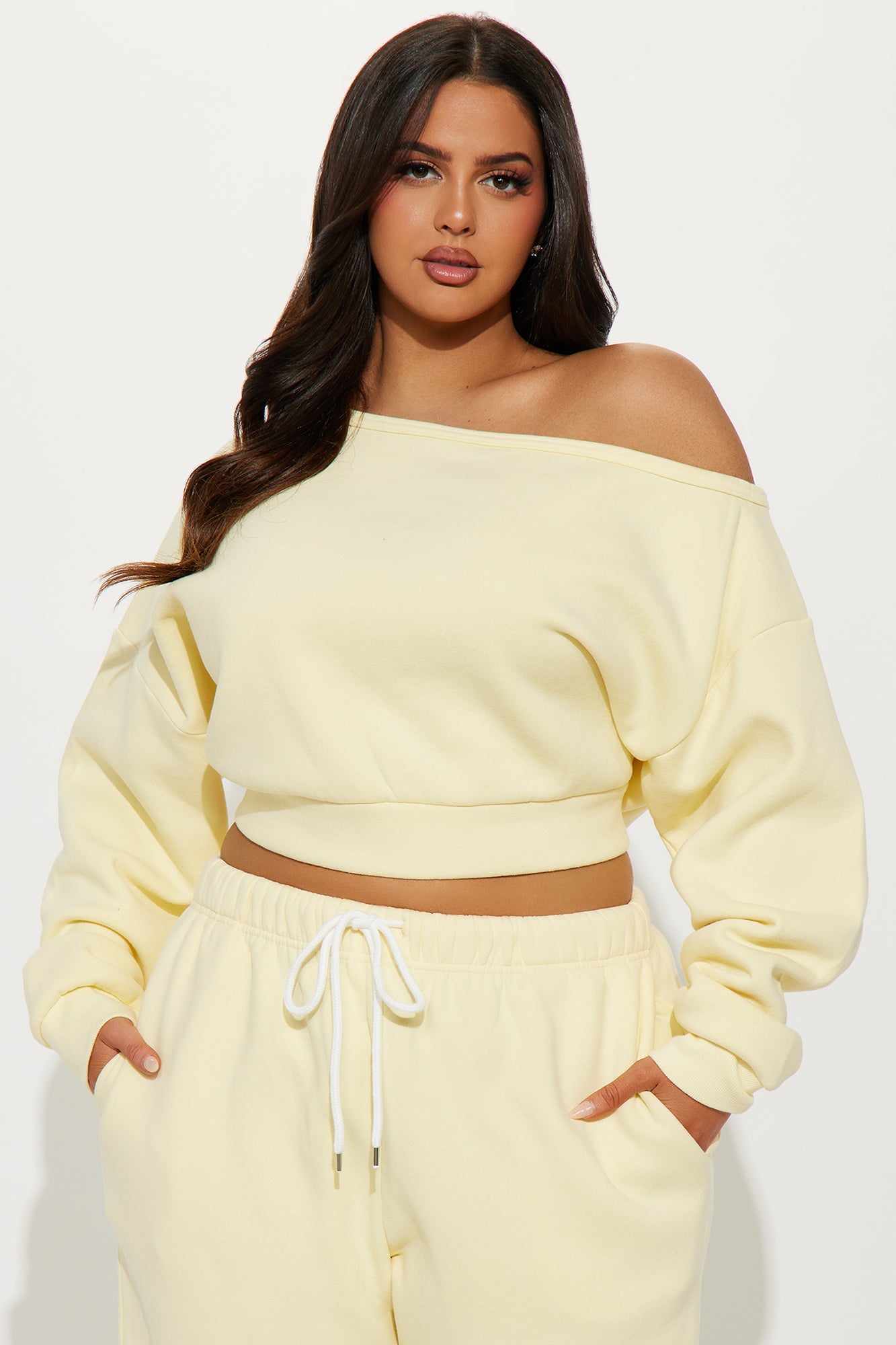 Charlotte Off Shoulder Sweatsuit Set - Yellow
