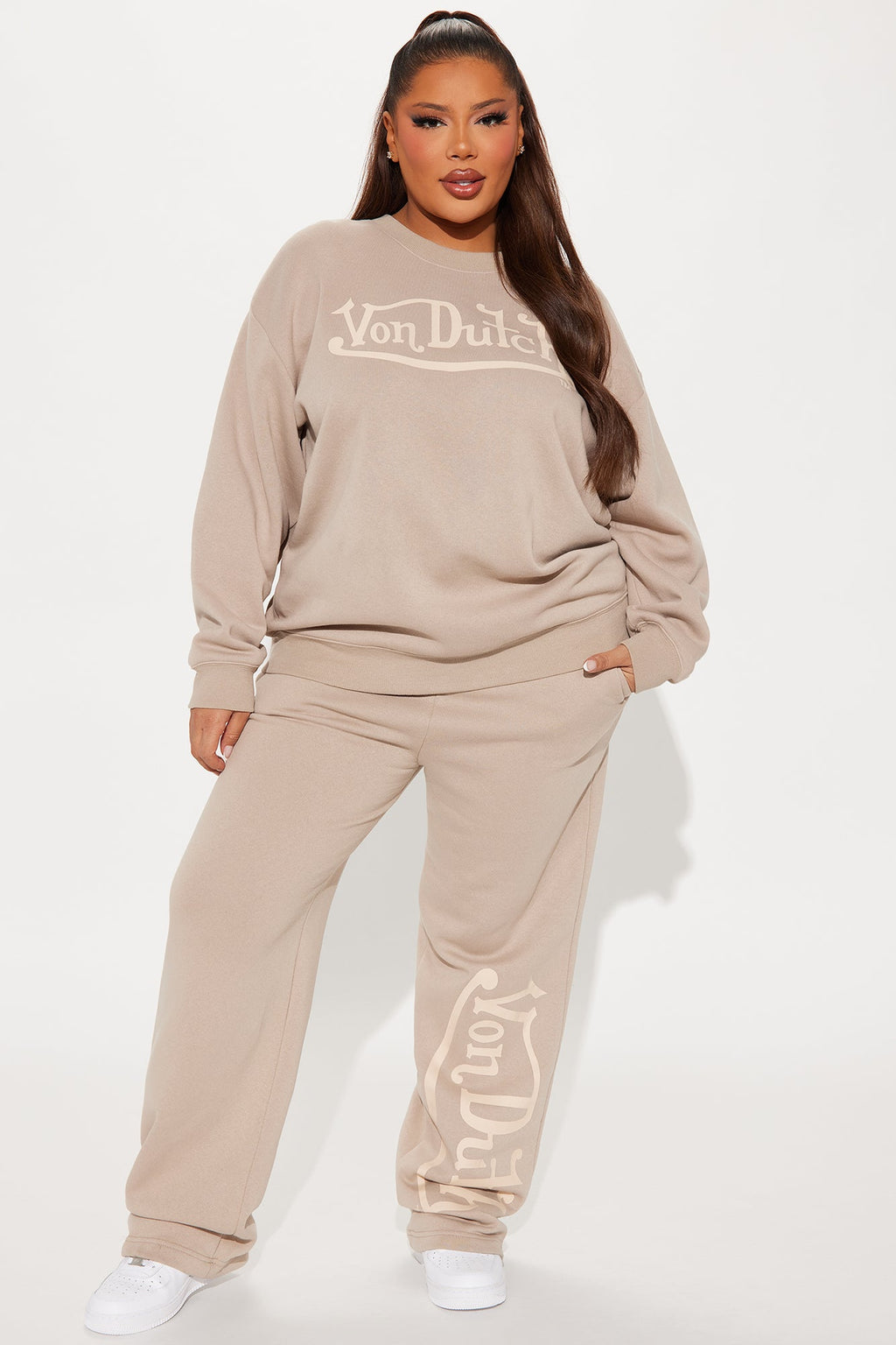 Von Dutch Distressed Crewneck Sweatshirt - Taupe