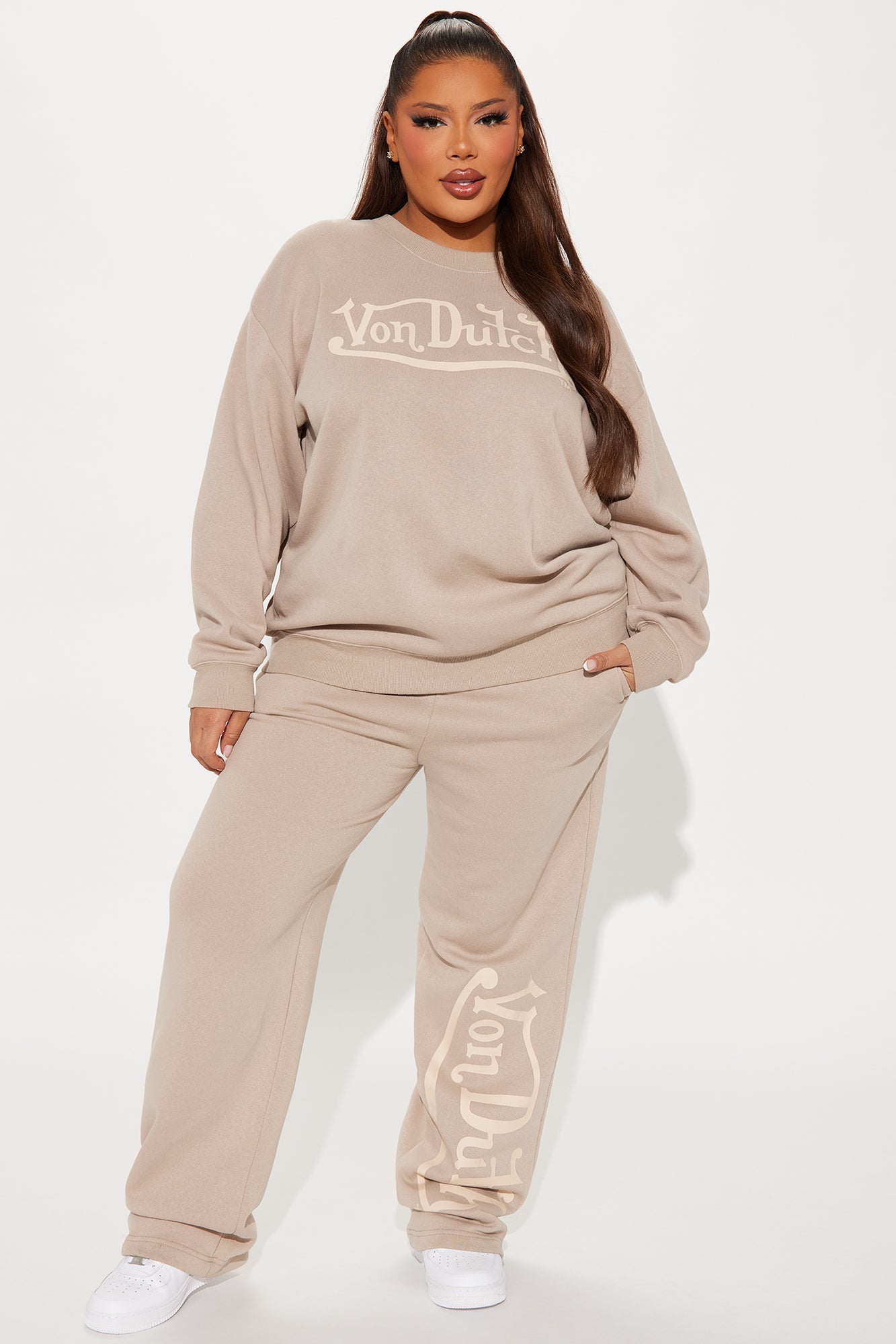 Von Dutch Distressed Crewneck Sweatshirt - Taupe