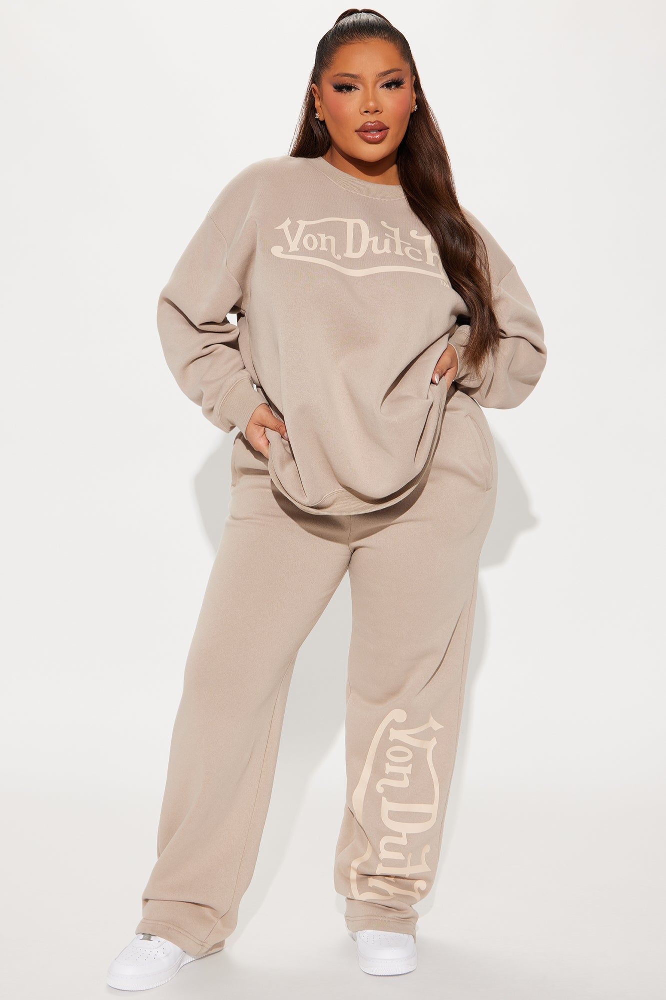 Von Dutch Distressed Wide Leg Pant - Taupe