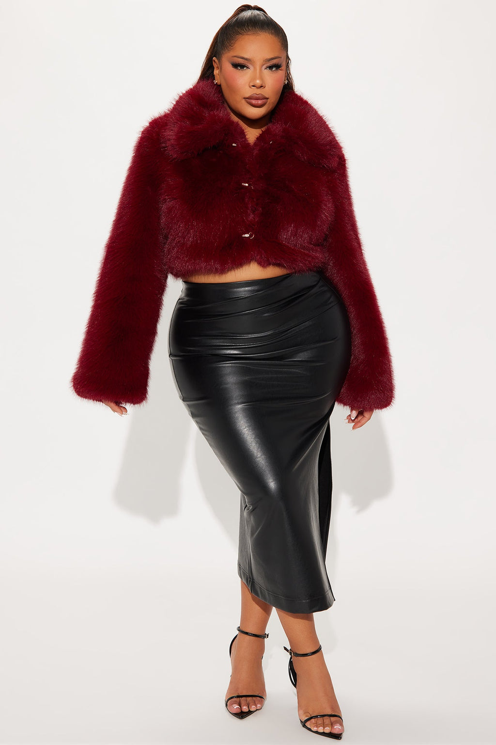 Kind Of Bossy Faux Fur Coat - Burgundy