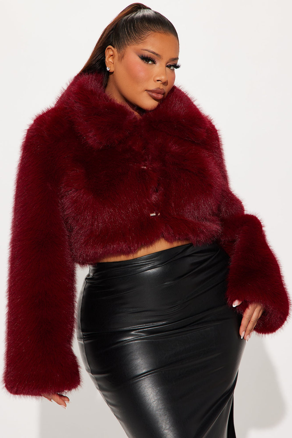 Kind Of Bossy Faux Fur Coat - Burgundy
