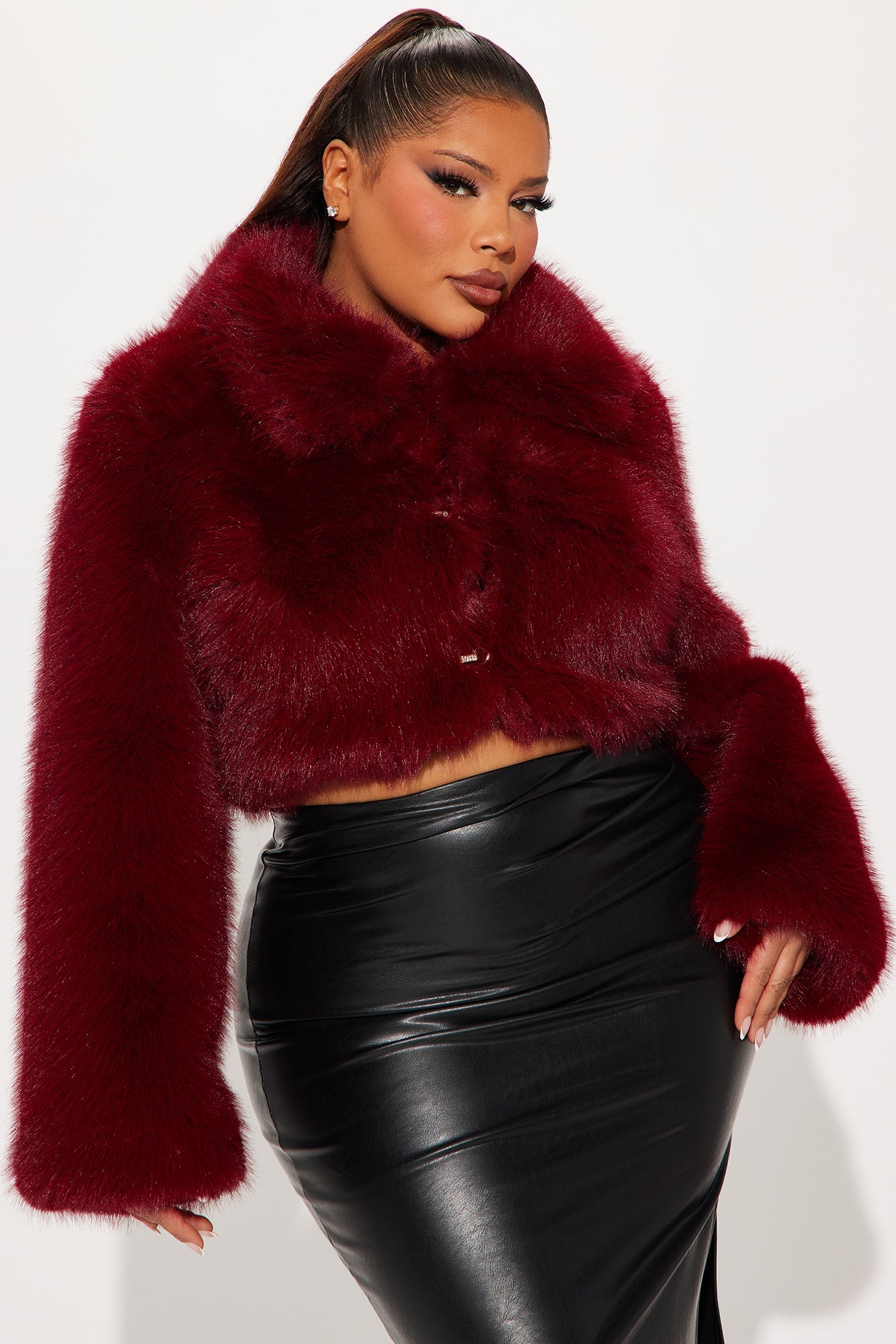 Kind Of Bossy Faux Fur Coat - Burgundy