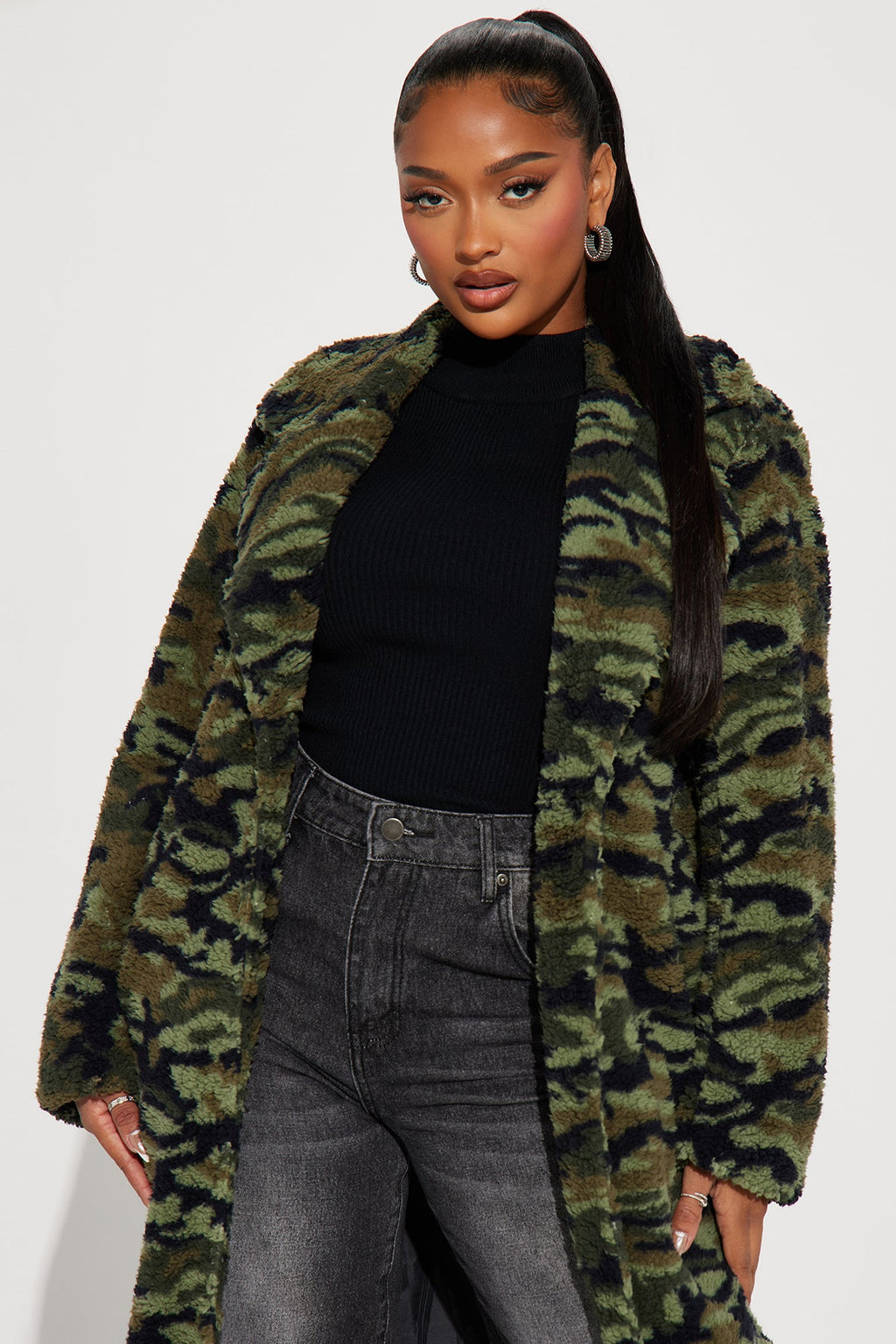 Camilla Sherpa Trench Coat - Olive/combo