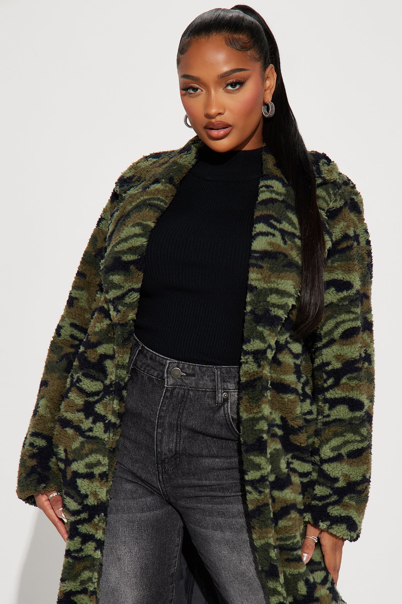 Camilla Sherpa Trench Coat - Olive/combo