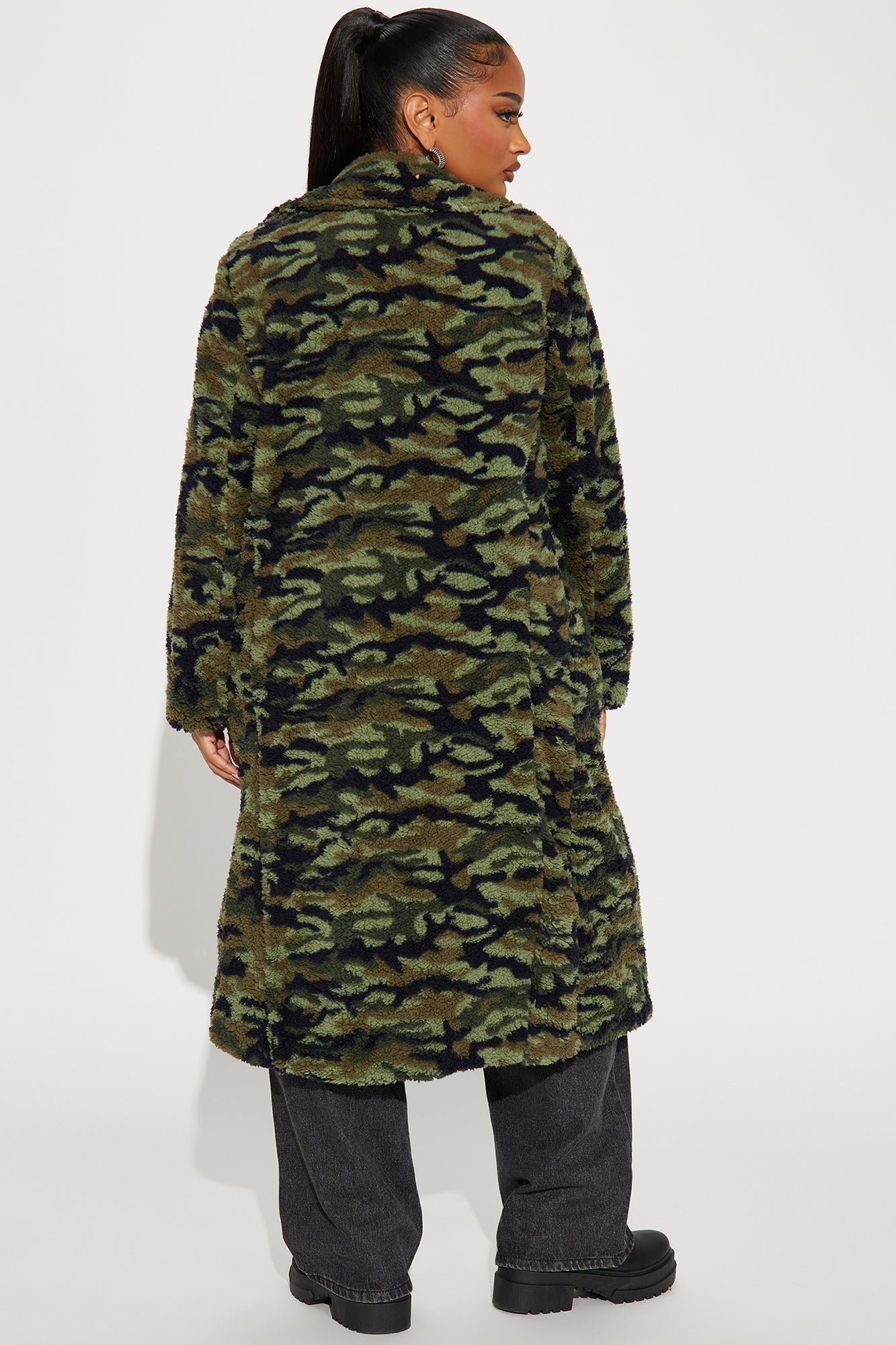Camilla Sherpa Trench Coat - Olive/combo