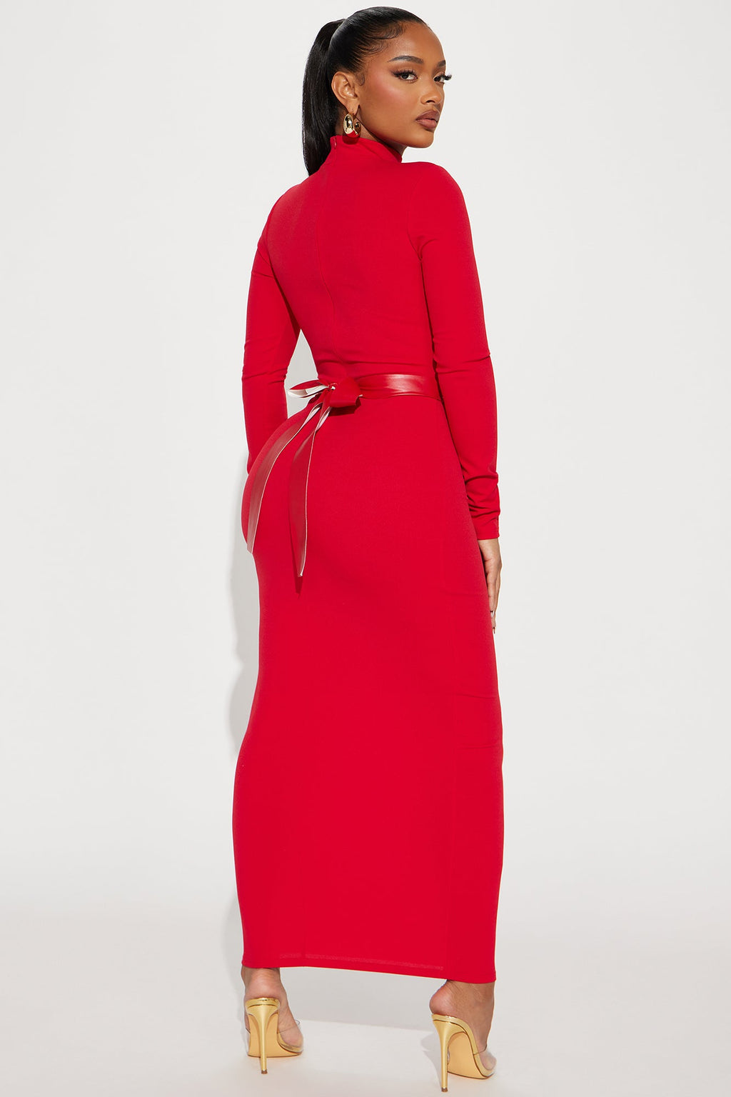 Brianna Belted Maxi Dress - Red