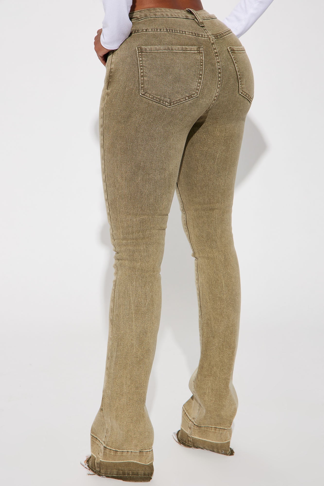 Verdant High Rise Stretch Flare Jeans - Olive