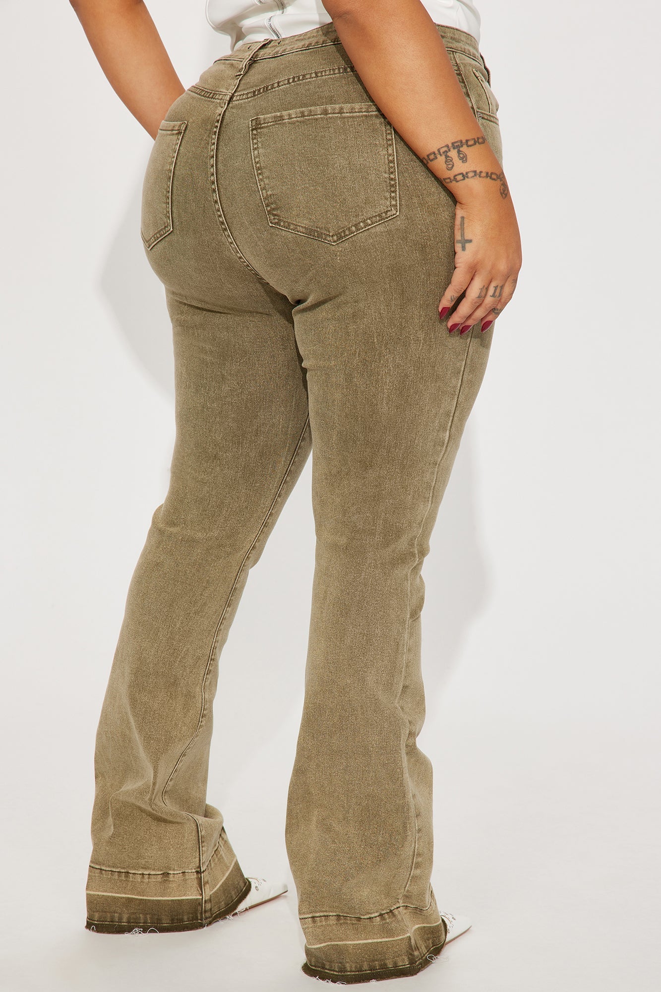 Verdant High Rise Stretch Flare Jeans - Olive