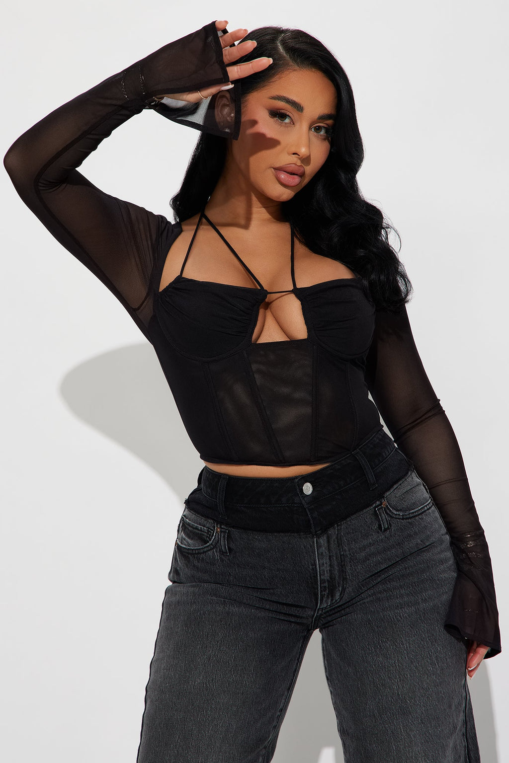 Melanie Mesh Corset Top - Black