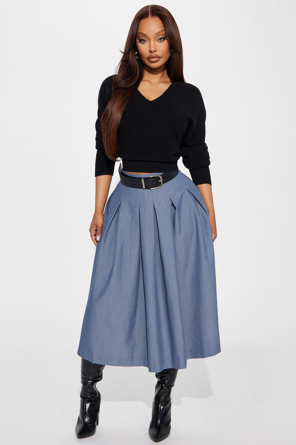 Standing On Business Pleated Midi Skirt - Charcoal