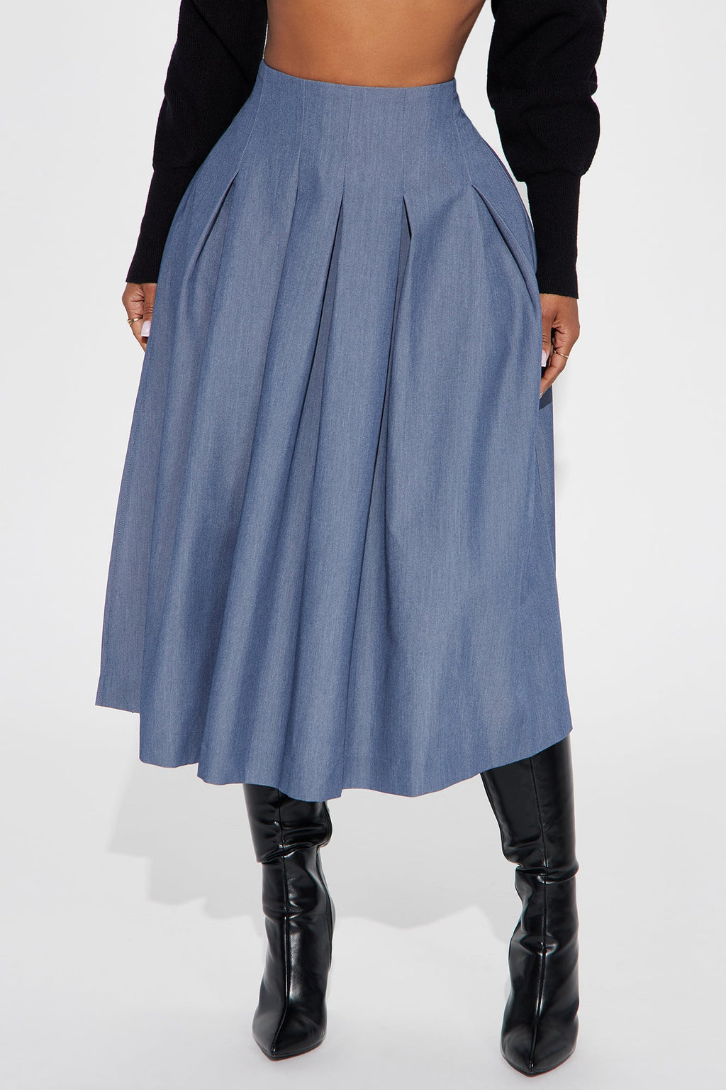 Standing On Business Pleated Midi Skirt - Charcoal