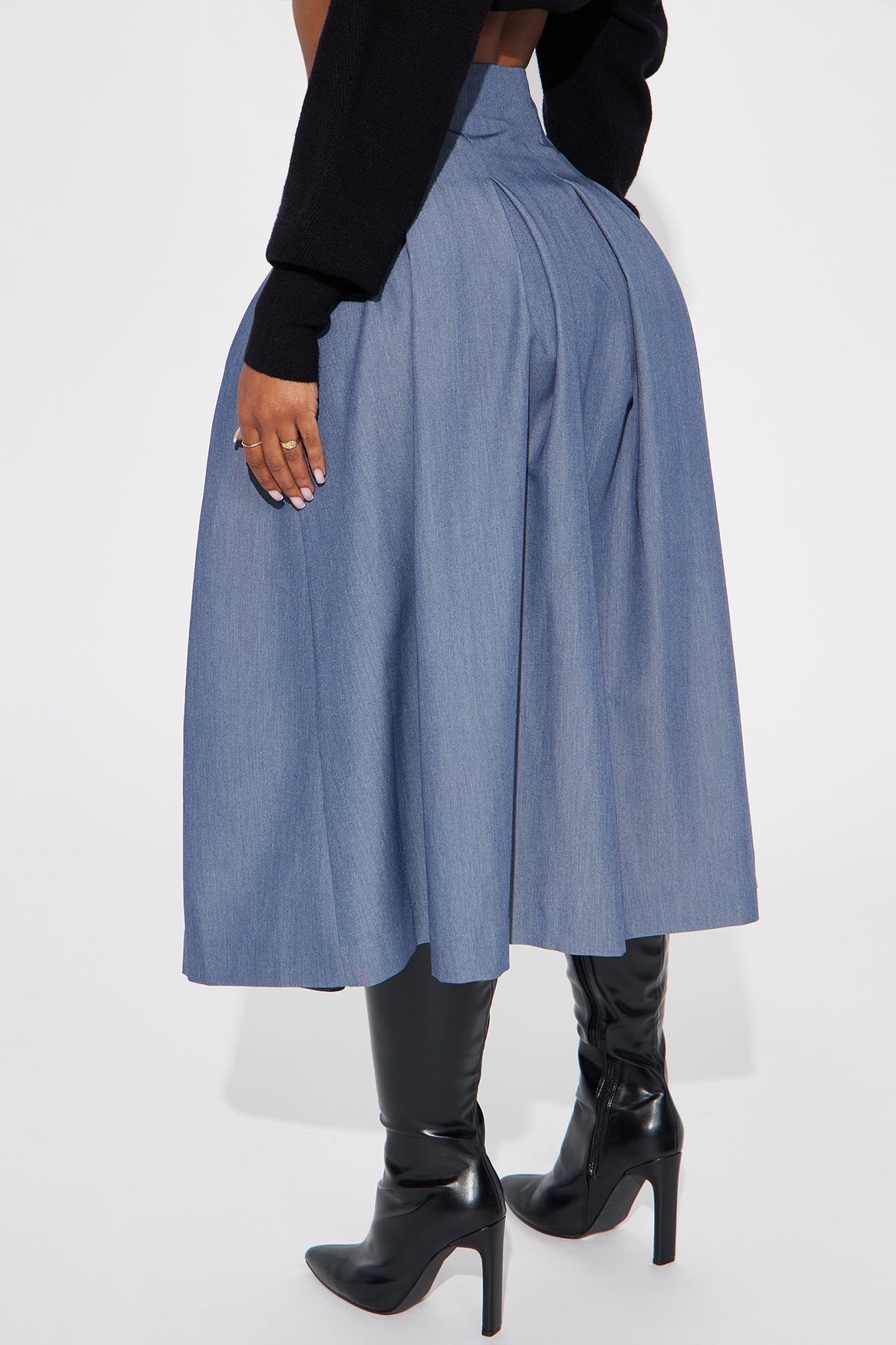 Standing On Business Pleated Midi Skirt - Charcoal