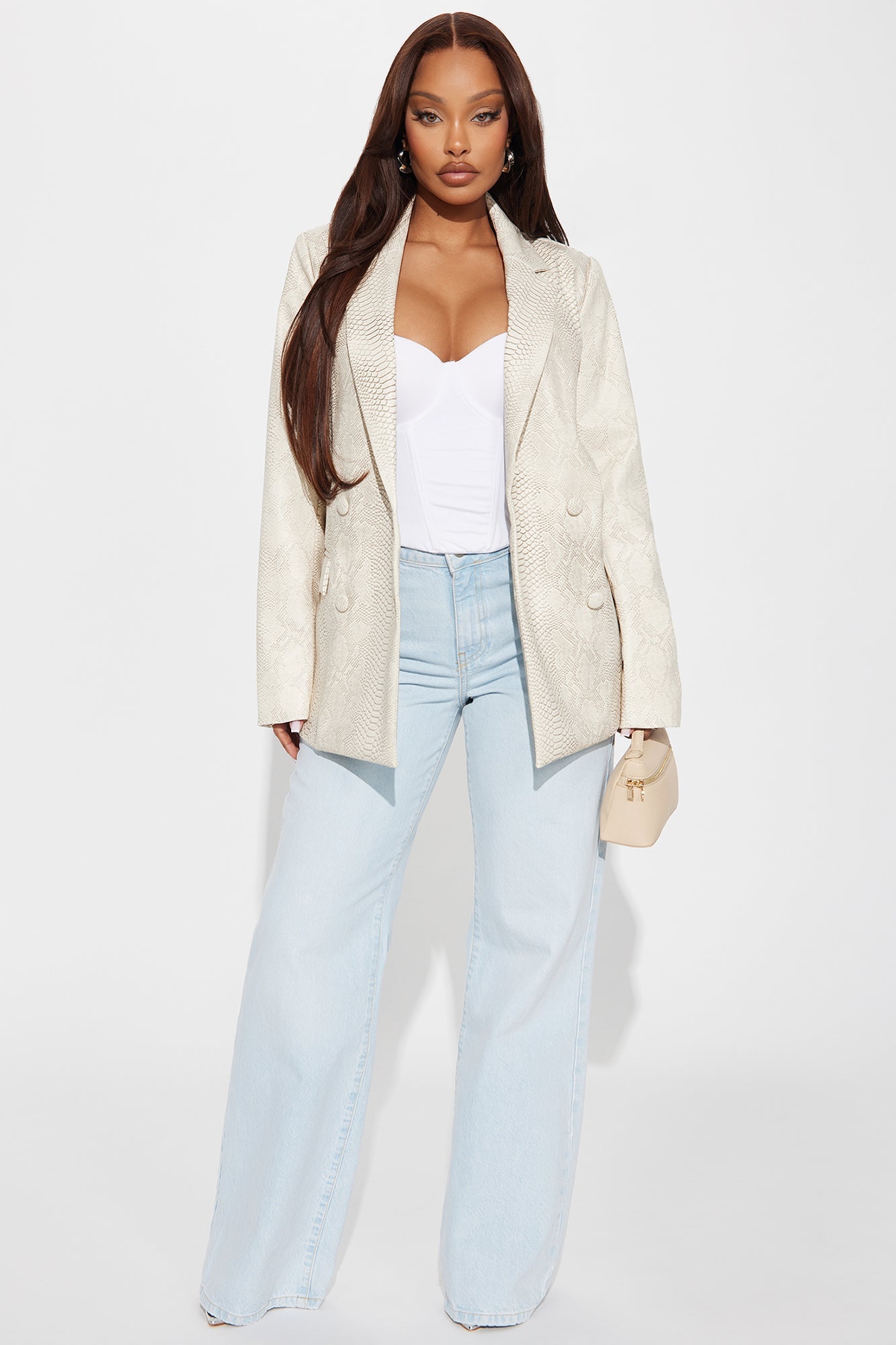 Pretty Petty Faux Leather Blazer - Cream/combo