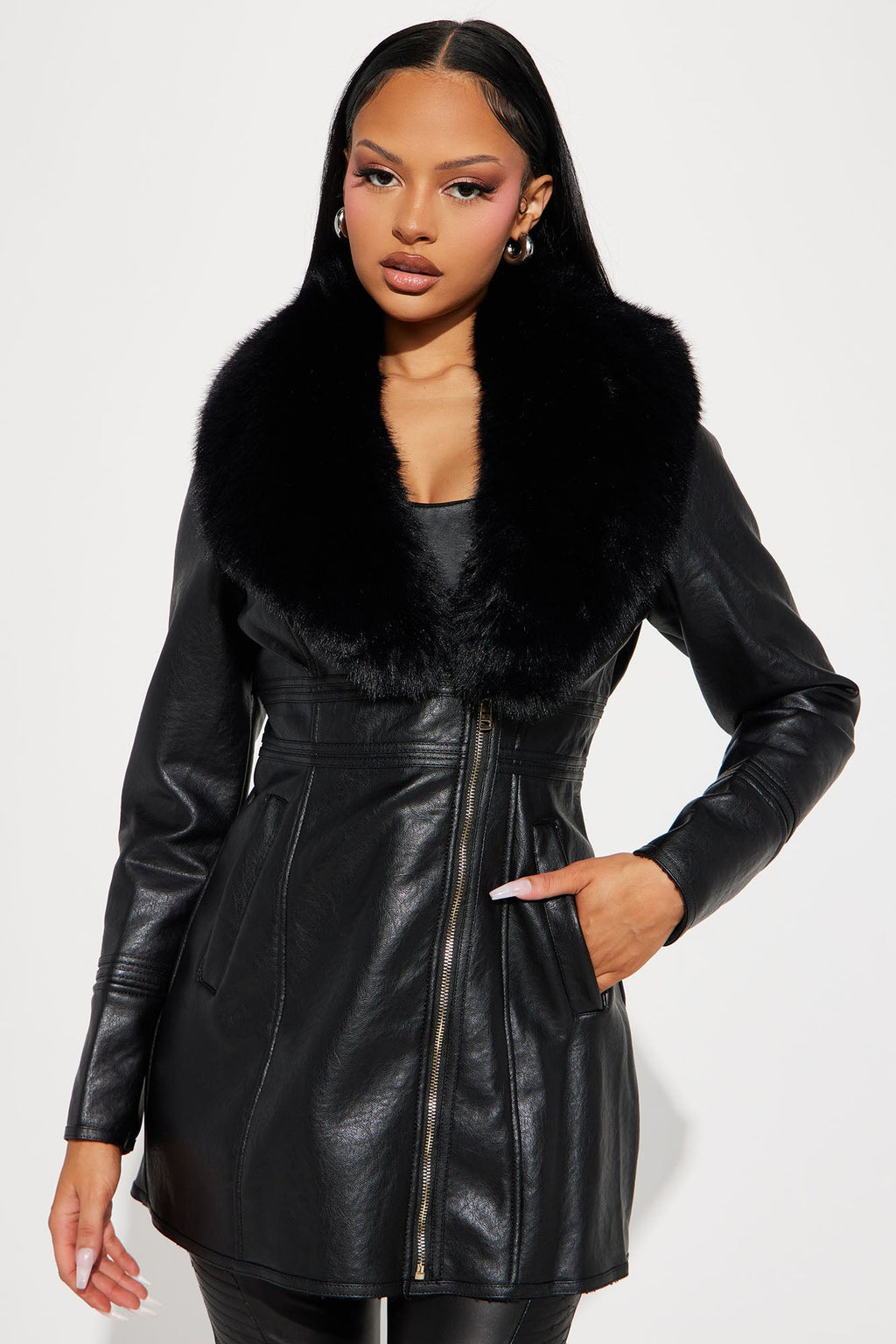 After Hour Faux Leather Coat - Black