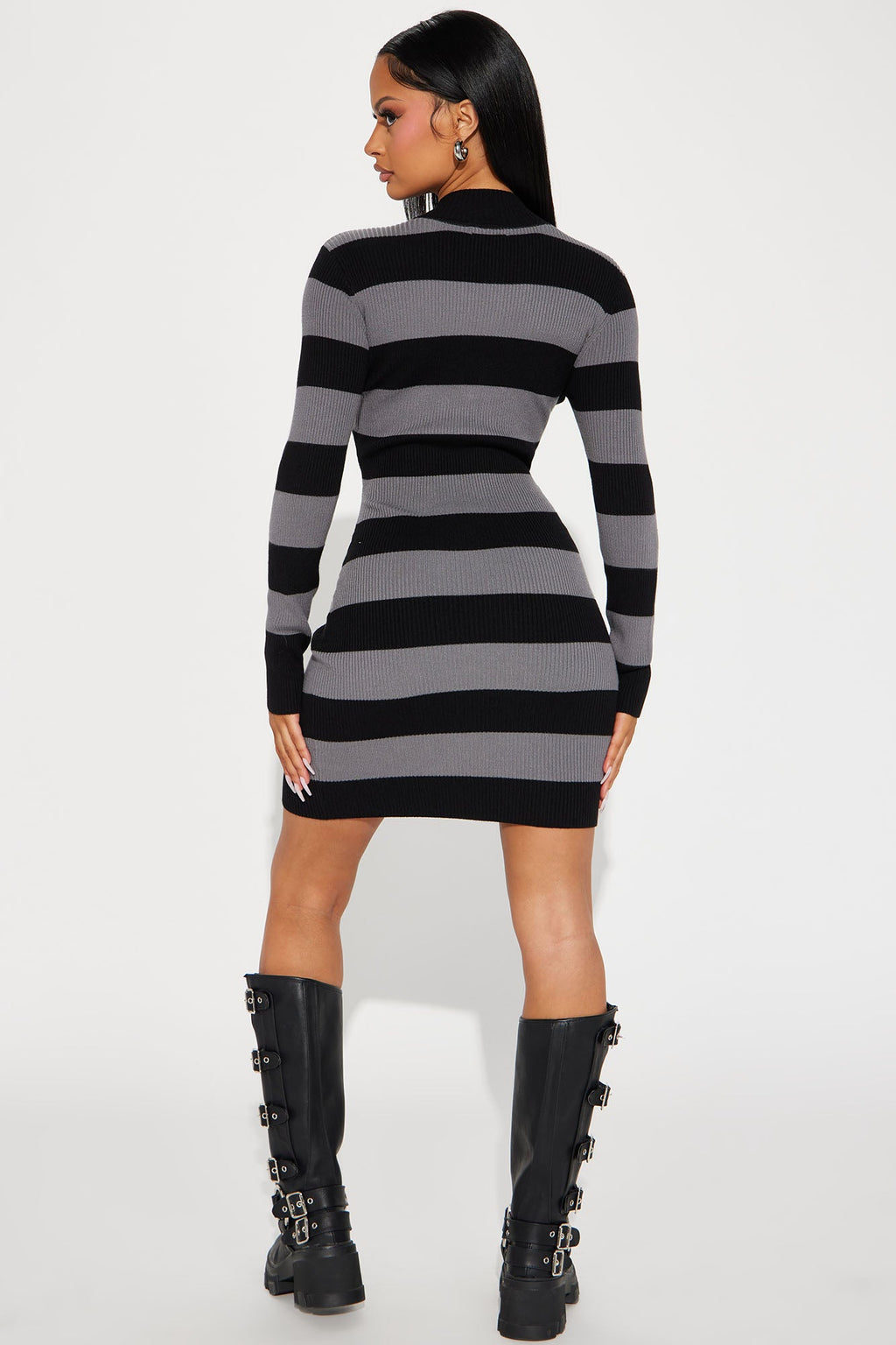 Lydia Sweater Midi Dress - Grey/Black