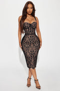 Act Up Lace Bandage Midi Dress - Black