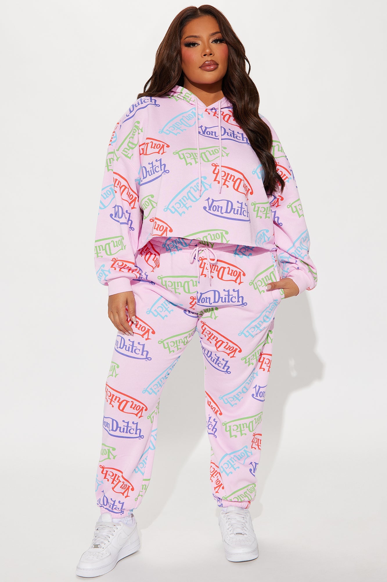 Von Dutch Colorful Logo Cropped Hoodie - Pink/combo