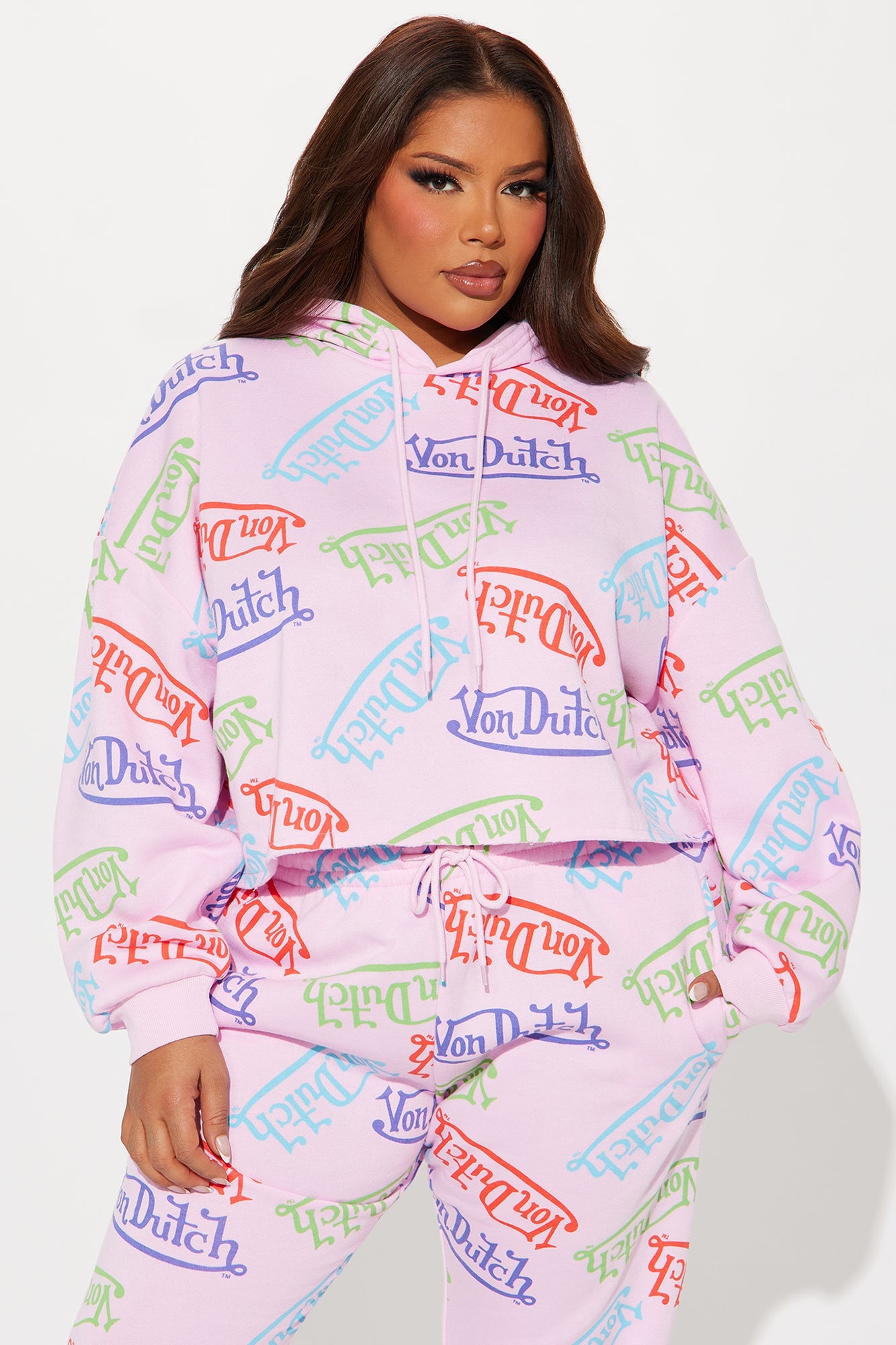 Von Dutch Colorful Logo Cropped Hoodie - Pink/combo