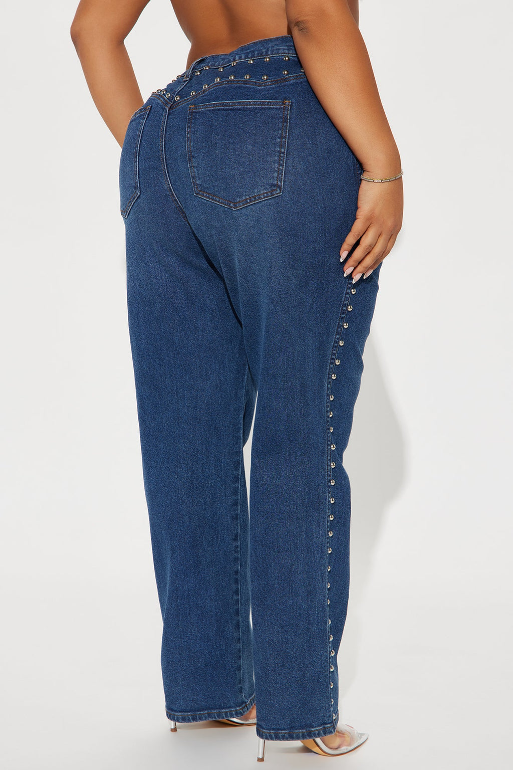 For Keeps Studded Straight Leg Jeans - Medium Wash