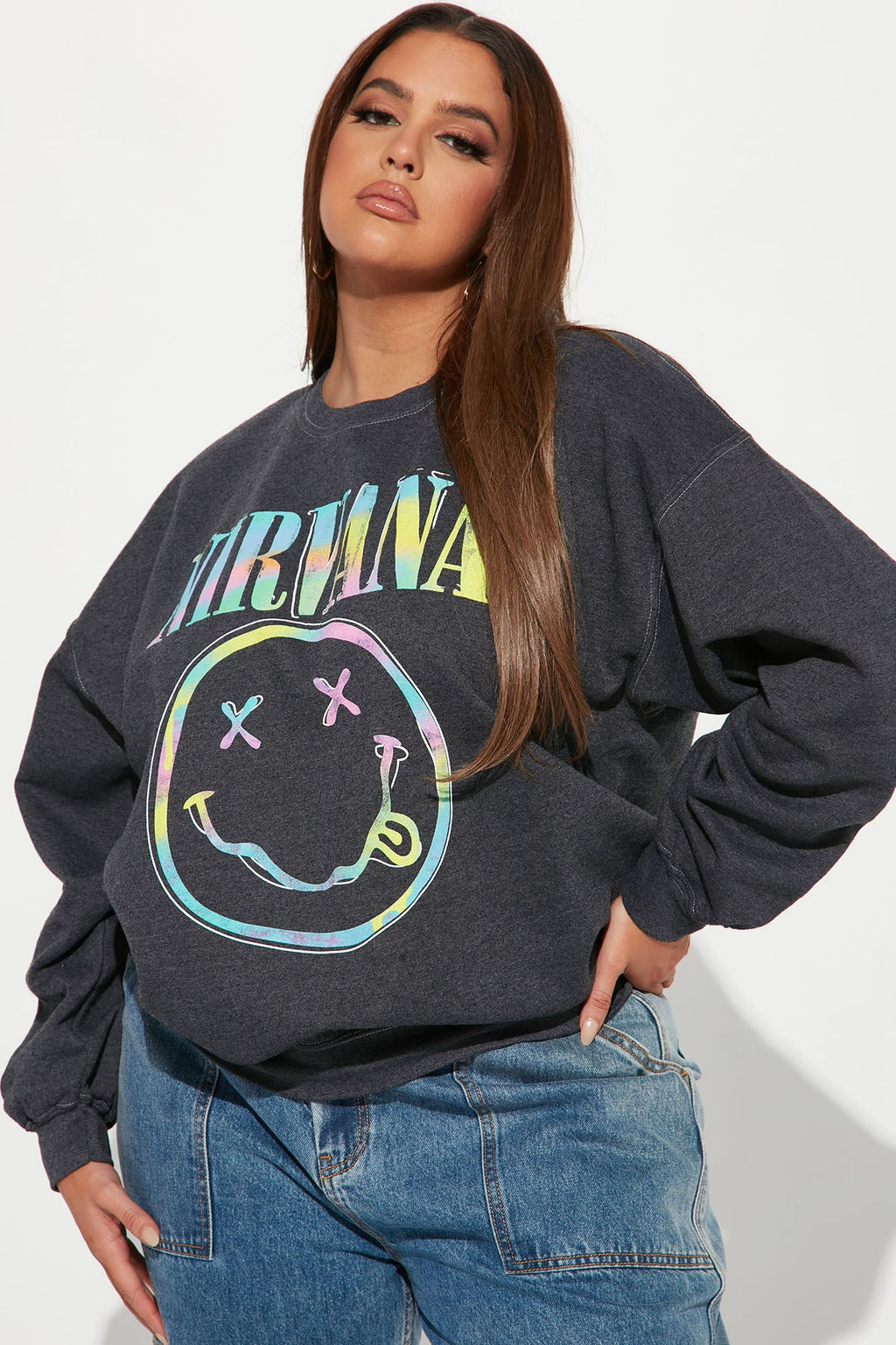 Nirvana Washed Crew Neck Sweatshirt - Black Wash