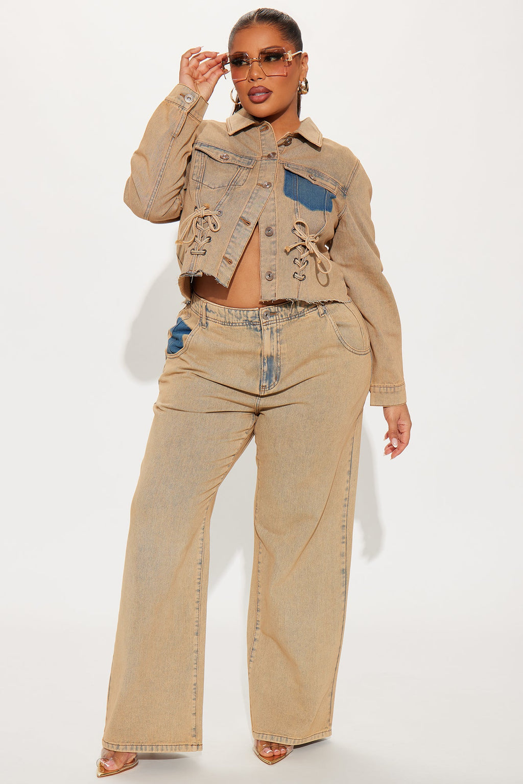 Big Attraction Tinted Lace Up Denim Jacket - Mocha