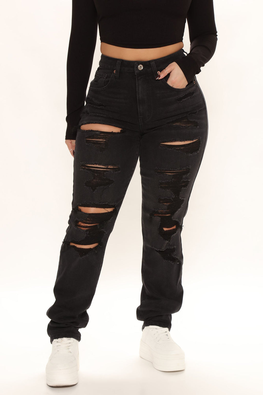 Favorite Getaway Destroyed Straight Leg Jeans - Black