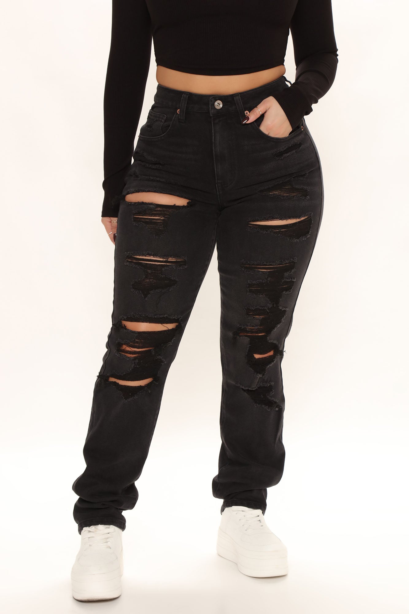 Favorite Getaway Destroyed Straight Leg Jeans - Black