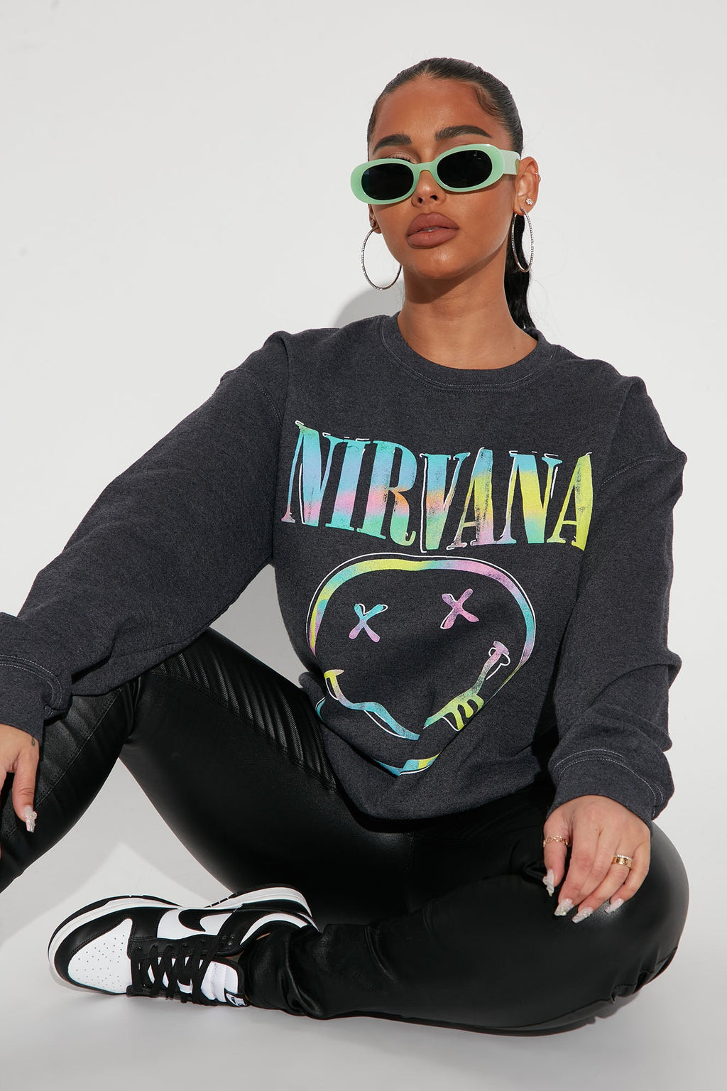 Nirvana Washed Crew Neck Sweatshirt - Black Wash