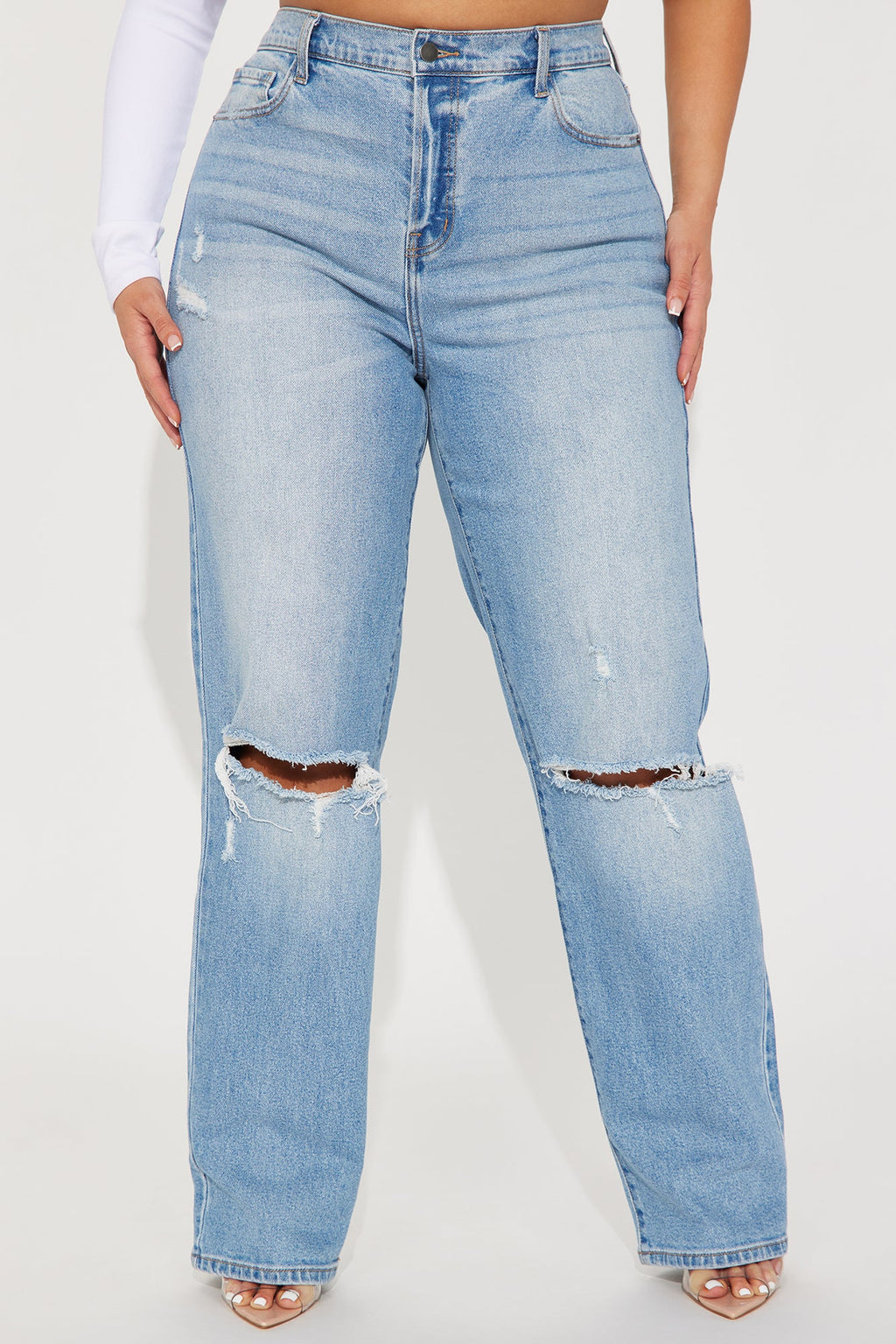 Tall As You Please Ripped Straight Leg Jeans - Light Blue Wash