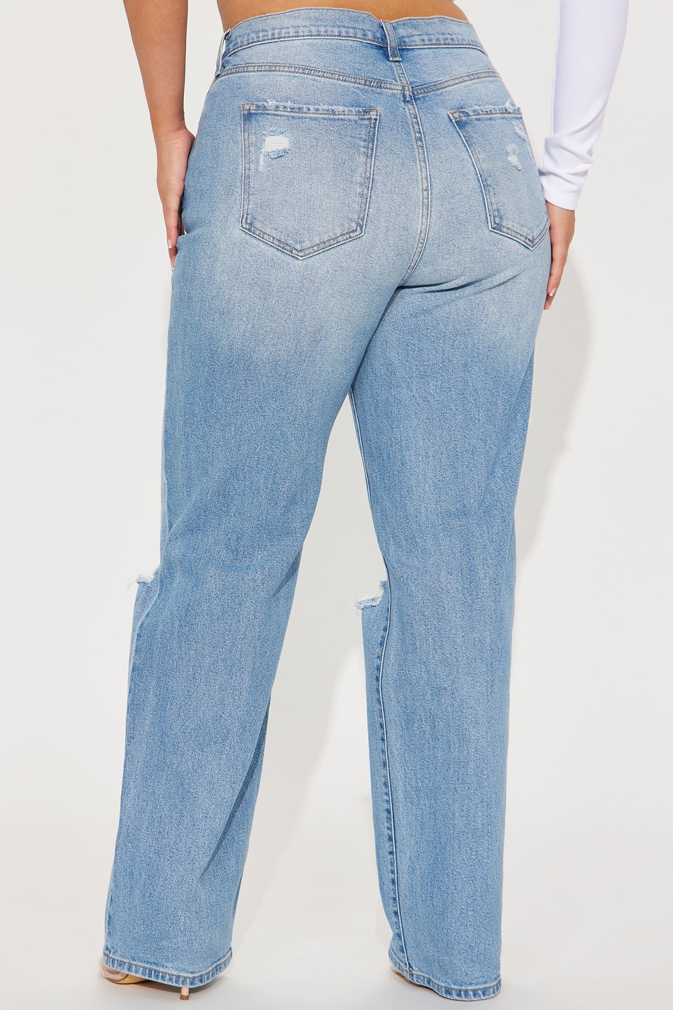 Tall As You Please Ripped Straight Leg Jeans - Light Blue Wash