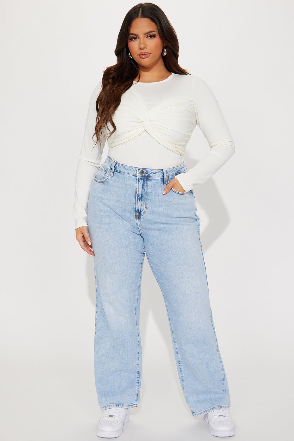 Kiss And Tell High Rise Low Stretch Straight Leg Jeans - Light Blue Wash