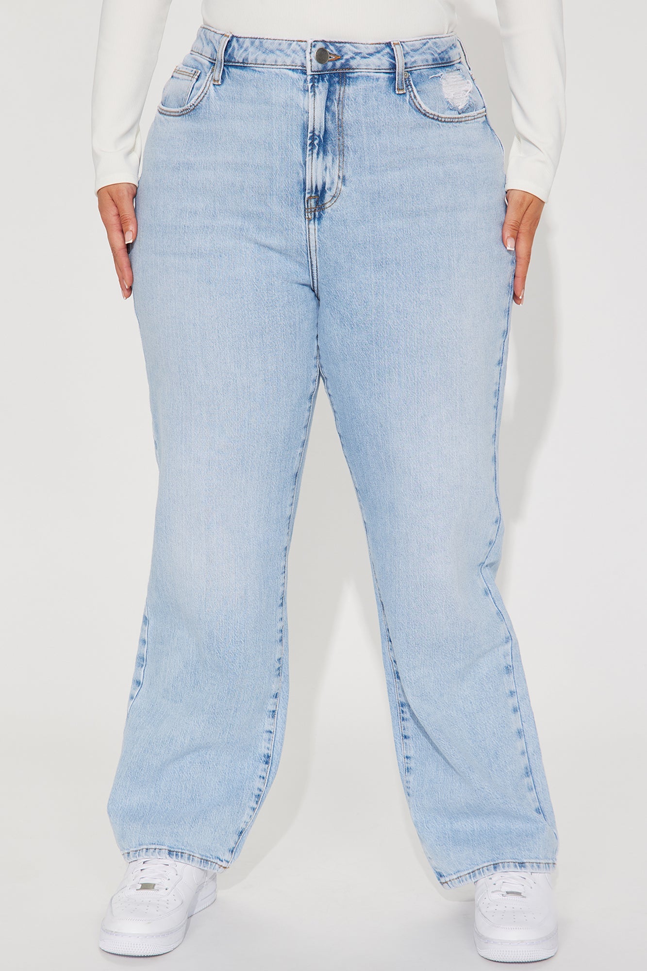 Kiss And Tell High Rise Low Stretch Straight Leg Jeans - Light Blue Wash