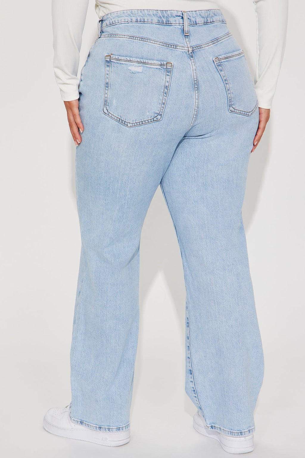 Kiss And Tell High Rise Low Stretch Straight Leg Jeans - Light Blue Wash
