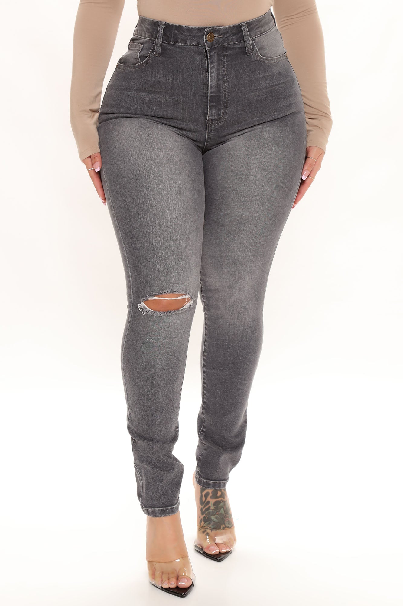 Going Out High Rise Stretch Skinny Jeans - Grey