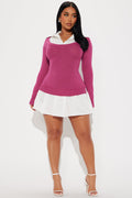 Daphne Collared Shirt Mini Dress - Hot Pink