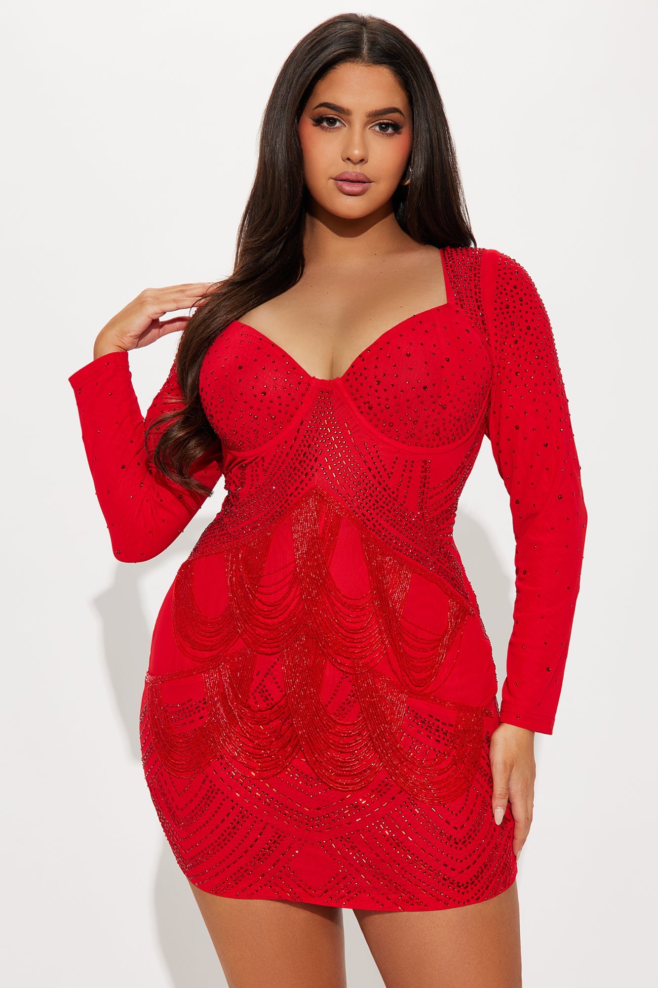 Celeste Rhinestone Mini Dress - Red