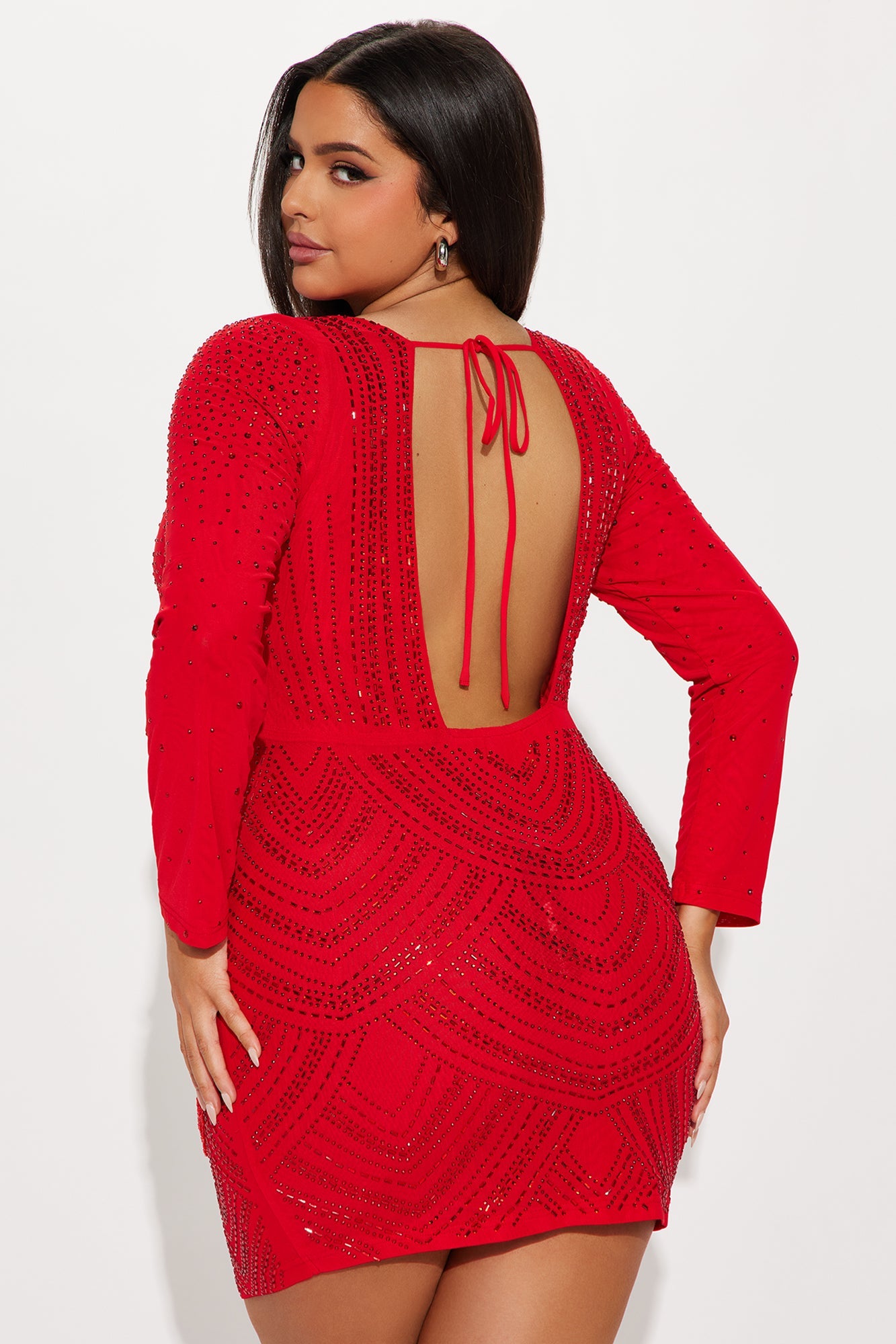Celeste Rhinestone Mini Dress - Red