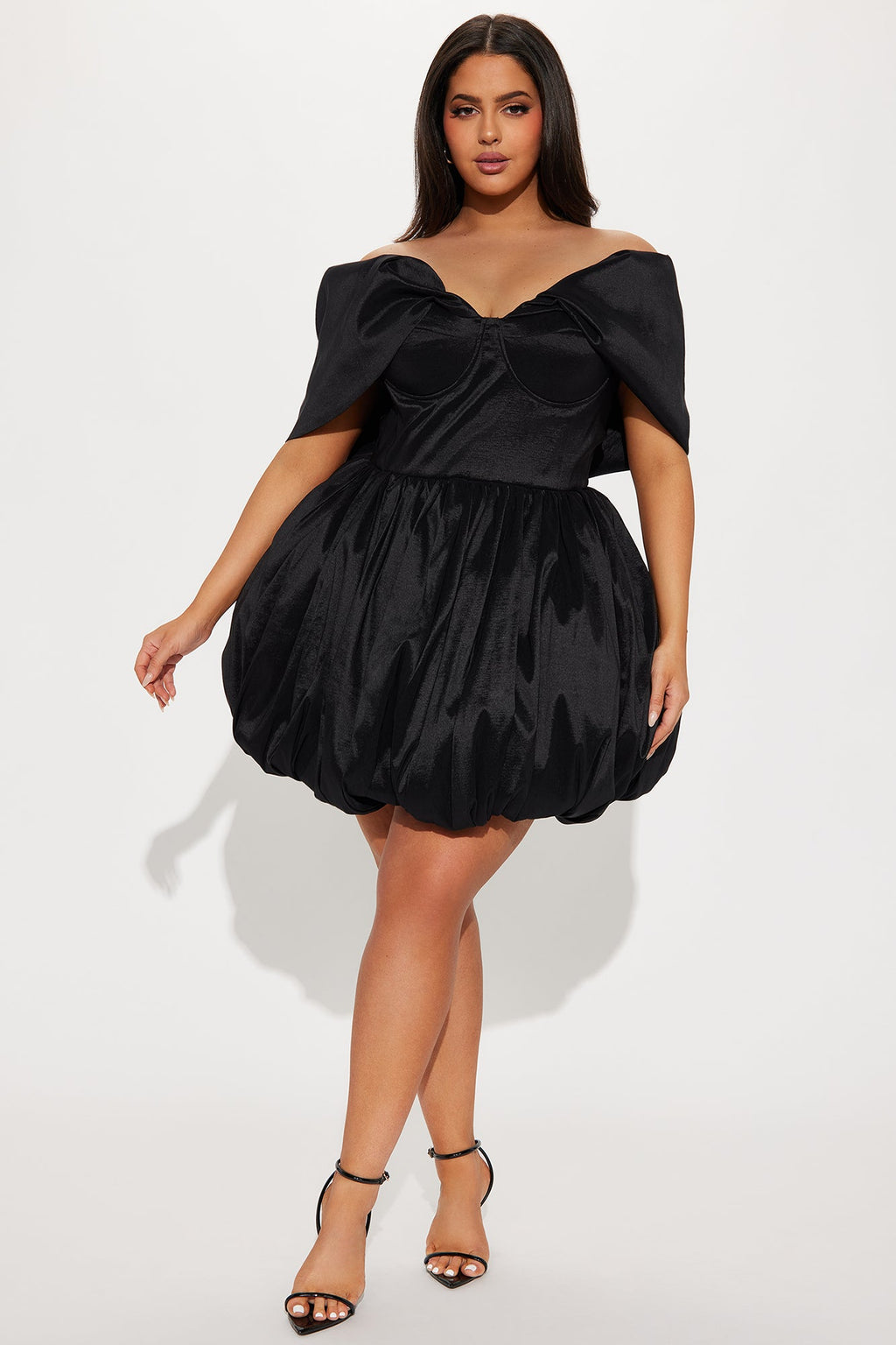 Heavenly Aura Satin Bubble Mini Dress - Black