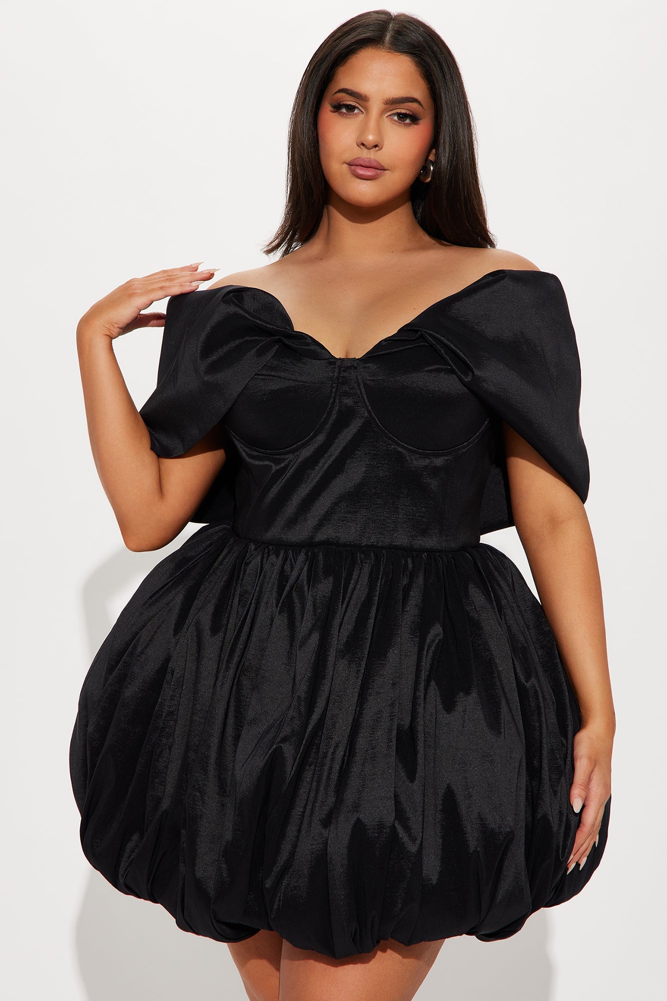 Heavenly Aura Satin Bubble Mini Dress - Black