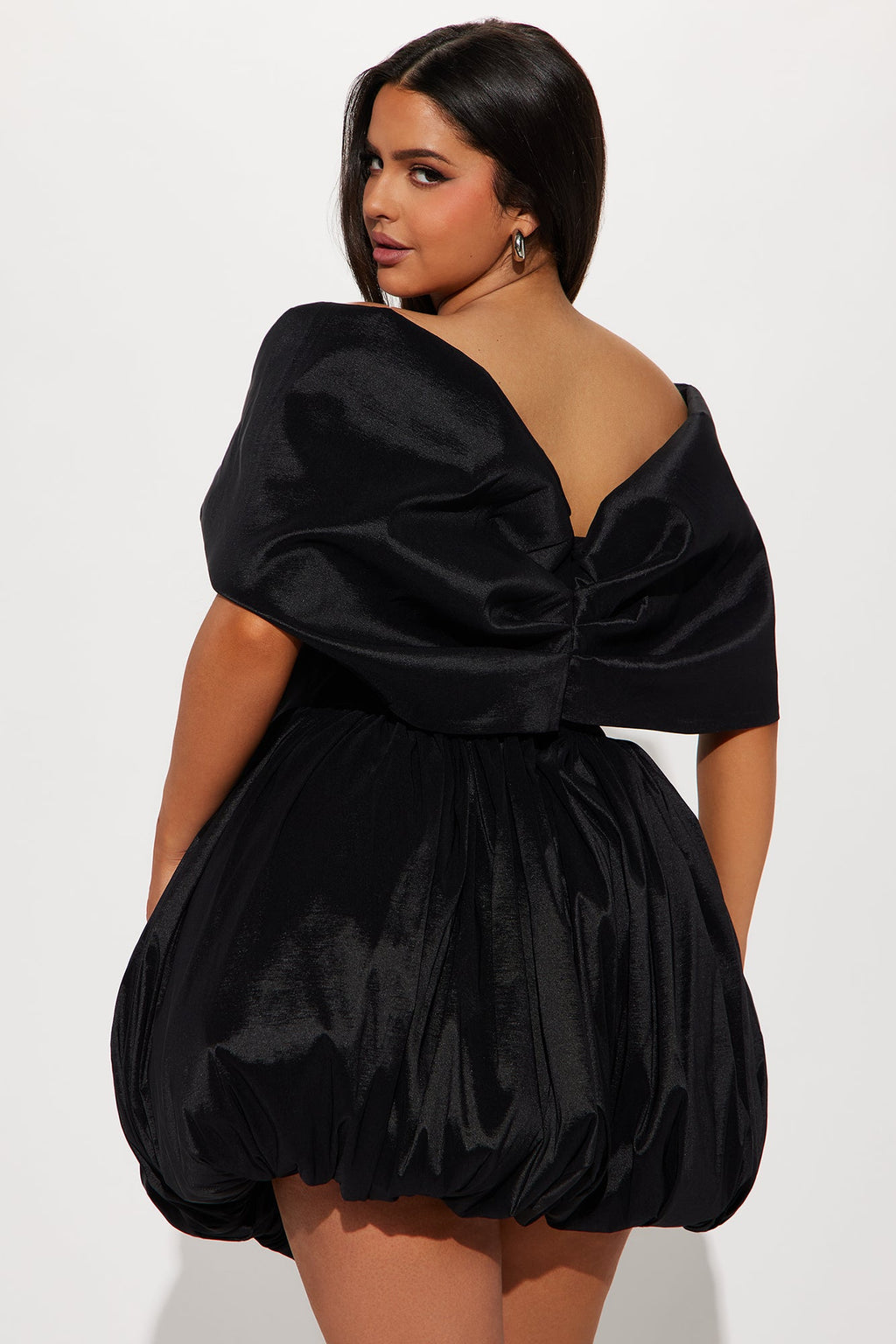 Heavenly Aura Satin Bubble Mini Dress - Black