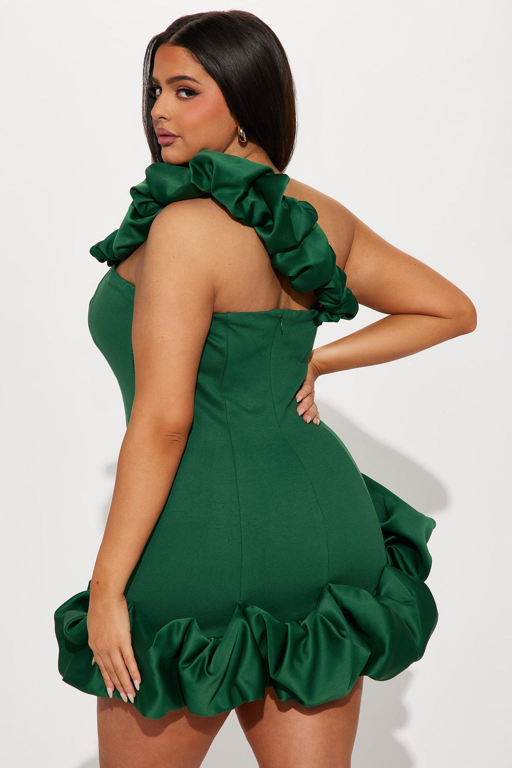 Wilma Ruffle Mini Dress - Hunter