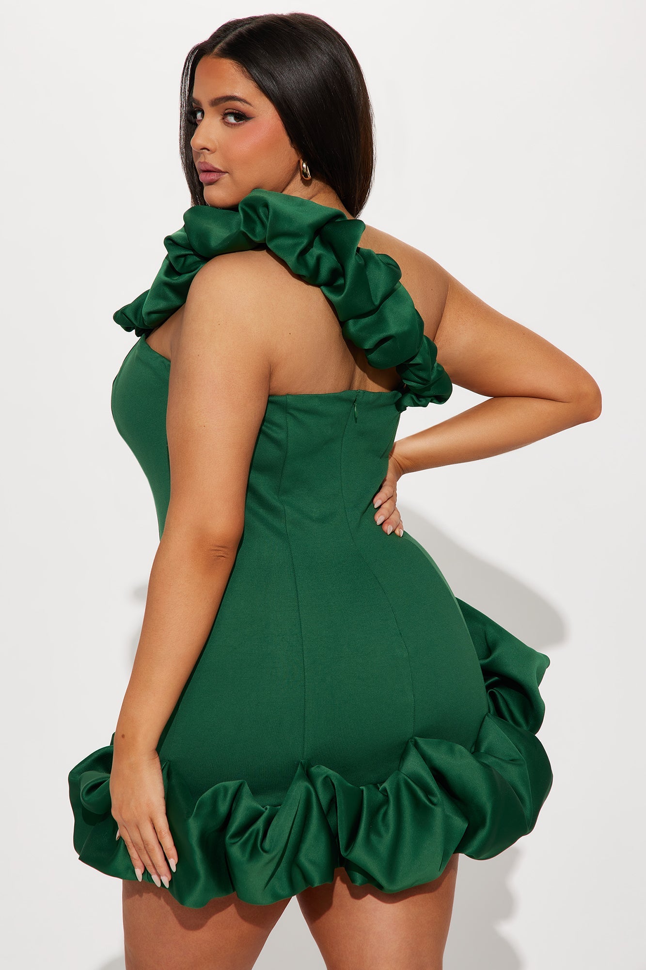 Wilma Ruffle Mini Dress - Hunter