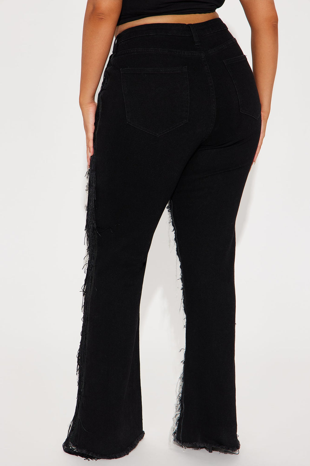 Make It Hotter Ripped Fringe Straight Leg Jeans - Black Wash